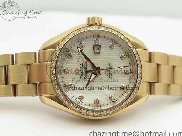0515 Versatile Aqua Terra Ladies 35mm RG V6F Best Edition White MOP Dial Diam On RG Bracelet A 8104